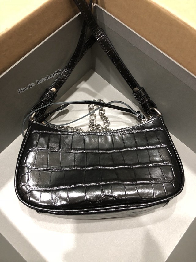 Balenciaga專櫃爆款機車包系列迷你鱷魚黑色銀扣肩背女包 巴黎世家Le Cagole半月牙腋下包餃子包 fyj1941